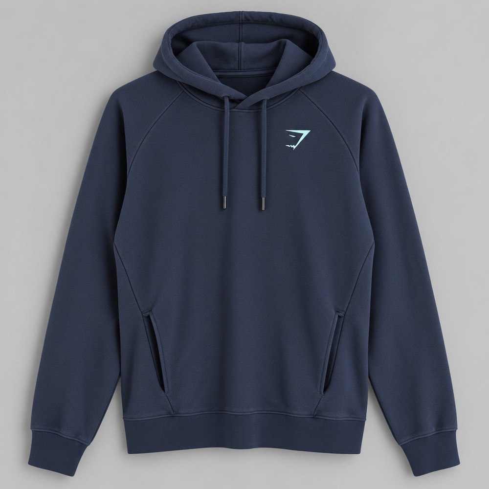 Gymshark Womens Navy Blue Pullover Hoodie Teal Graphic Back Size S Flaws